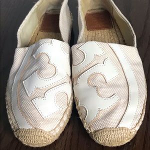 TORY BURCH Logo Espadrilles Flats Lonnie White/Cream SIZE 9M